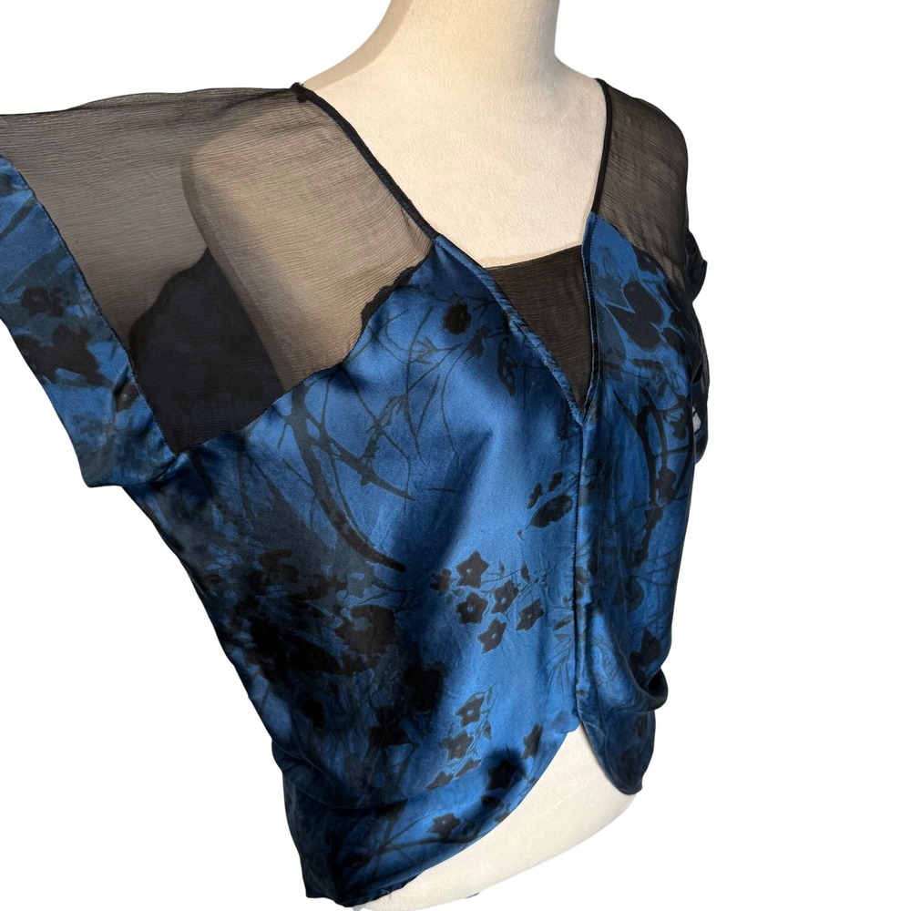 Vintage 90s Size Small Kenar 100% Silk Blouse Floral Sheer Detail Floral